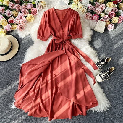 Fashion Simple Ladies Retro V Dress