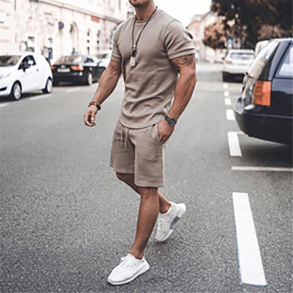 Short Sleeve Shorts Two-Piece Sports And Leisure Men dealsniper-net Khaki 2XL