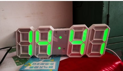 3D Luminous LED Digital Clock, Simple And Versatile At Home House dealsniper-net White body green word Power plug