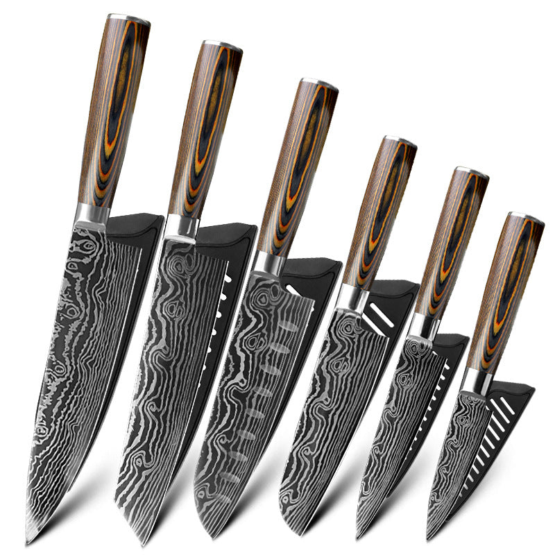Mascus Knife Set, Laser Grain Stainless Steel Kitchen Knife, 6-piece Set Kitchen DealSniper.net
