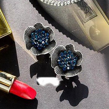 Vintage Camellia Flower Colored Diamond Earrings Three-Dimensional Jewelry dealsniper-net Black