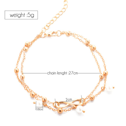 Women's Alloy Anklet With 8-shaped Double-layer Pearls Jewelry dealsniper-net