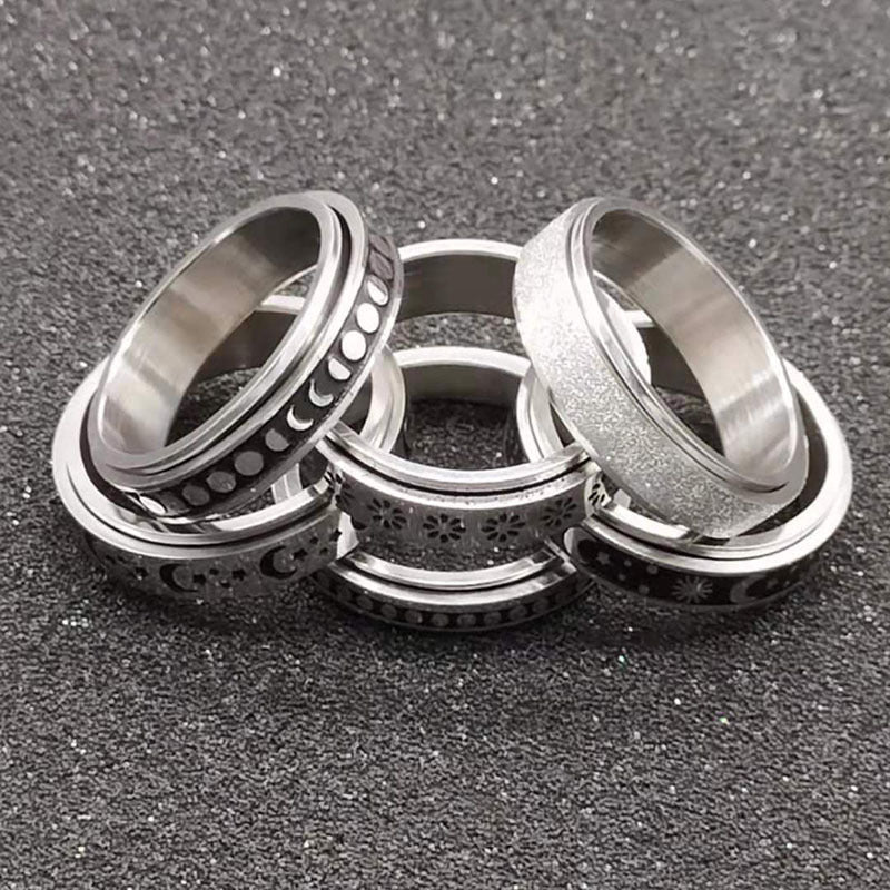 Stainless Steel Rotatable Spinner Ring Moon Stars Relieve Anxiety Rings Jewelry dealsniper-net