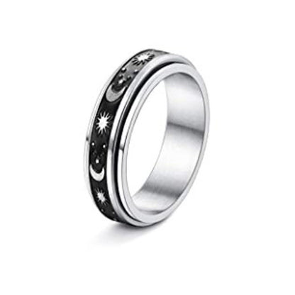 Stainless Steel Rotatable Spinner Ring Moon Stars Relieve Anxiety Rings Jewelry dealsniper-net 2style Number10