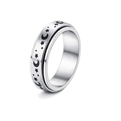 Stainless Steel Rotatable Spinner Ring Moon Stars Relieve Anxiety Rings Jewelry dealsniper-net 1style Number10