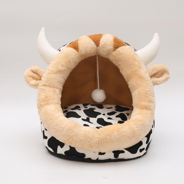 Cat Bed Indoor Soft Cats Houses Warm Cozy Cushion Pets dealsniper-net Cow L