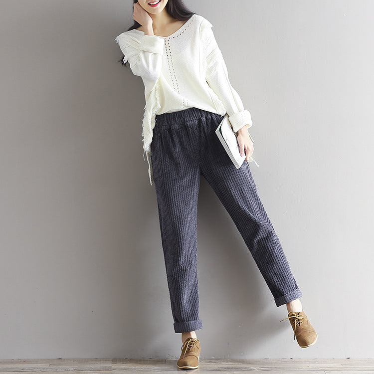 Thin corduroy pants autumn and winter loose casual trousers Women dealsniper-net Gray 2XL