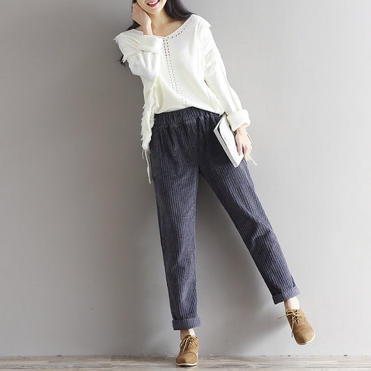 Thin corduroy pants autumn and winter loose casual trousers Women dealsniper-net Gray 2XL