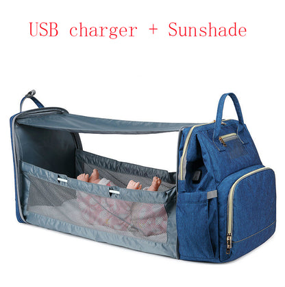 Portable Folding Crib Mummy Bag Portable Women dealsniper-net Blue Sunshade USB