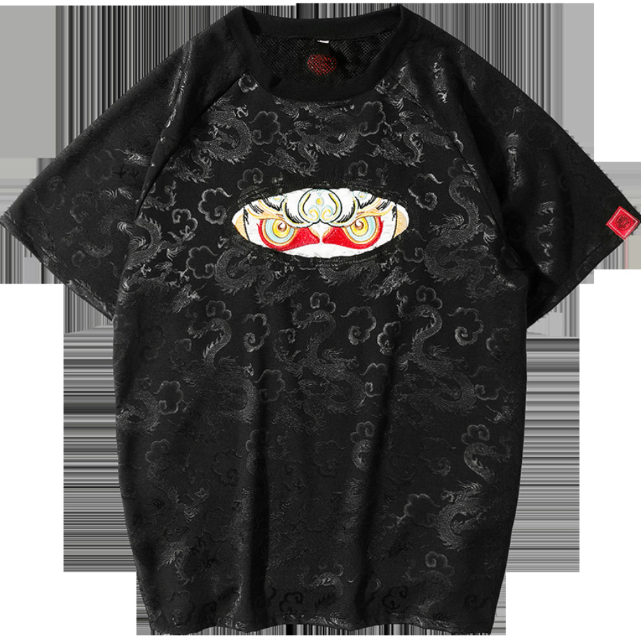 Embroidered Sun Wukong Retro Dragon T-Shirt Men DealSniper.net