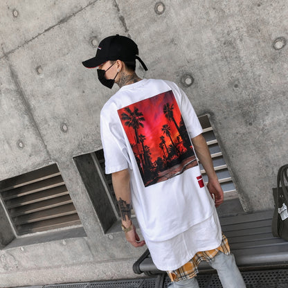 Summer Loose Style T-shirt Short Sleeve O-neck Letter Full Printed