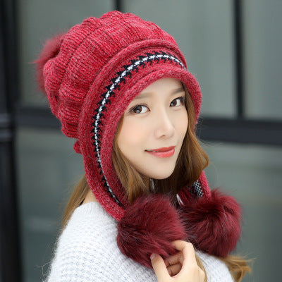 Cozy Knit Fleece-Feel Beanie With Ear Flaps & Pompom