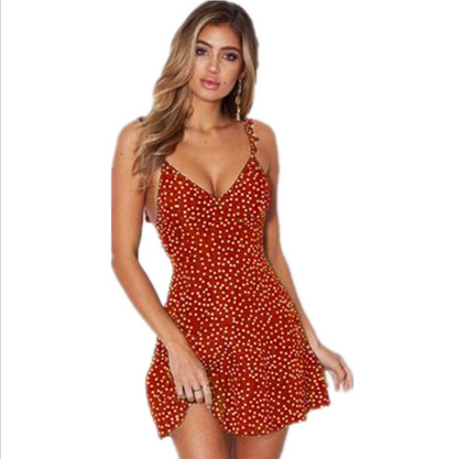 Polka-dot Strappy Dress Women Summer Fashion Beach Sundress Women dealsniper-net Red 3XL