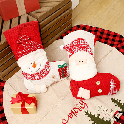 Large Red White Knitted Christmas Stocking Santa Claus Home Decor dealsniper-net