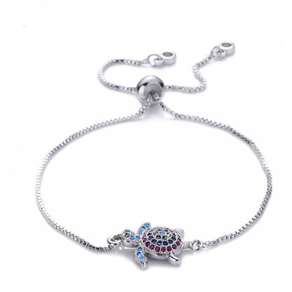 Turtles Bracelet Adjustable Shiny Rhinestones Sparkling Jewelry dealsniper-net Platinum