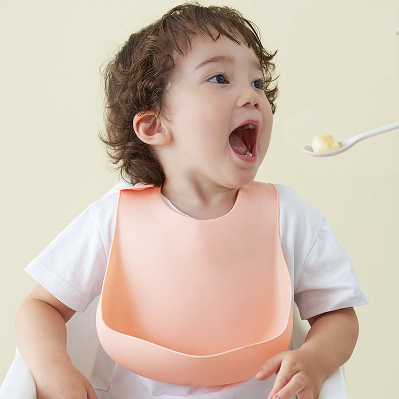 Soft Waterproof Silicone Baby Bib with Food Catcher, Baby Silicone Bib Kids dealsniper-net