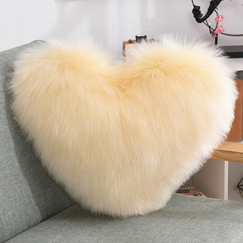 Throw Pillows Heart Shape Long Plush Fluffy Shaggy Cushion Cover