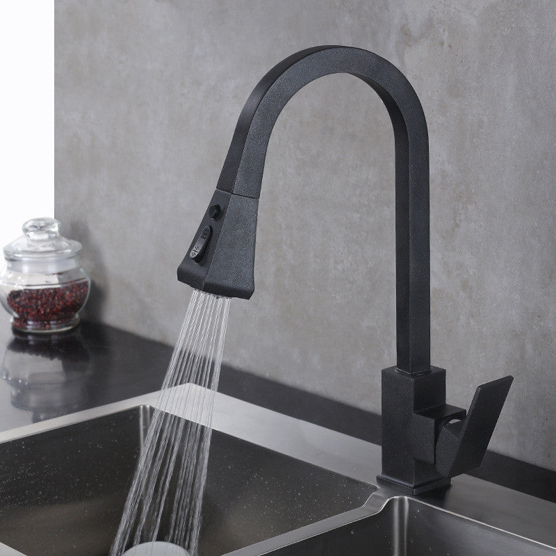 Stretchable Sink Faucet Double Outlet Mode Kitchen dealsniper-net Matte Black