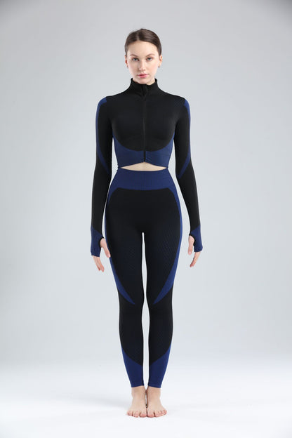 Yoga sets female sport gym suit Women Gym From House Bra Blue L