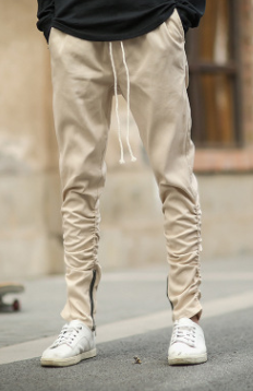 Machete elastic trousers zipper sidecasual pants Dongdaemun youth fashion wild Slim KANYE Men dealsniper-net Khaki 2XL