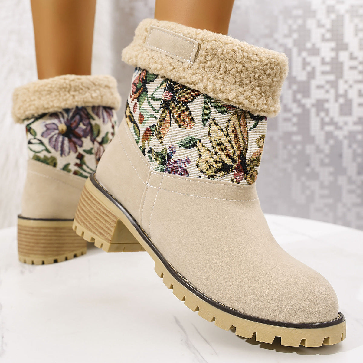 Flowers Embroidered Snow Boots Ethnic Style Platform