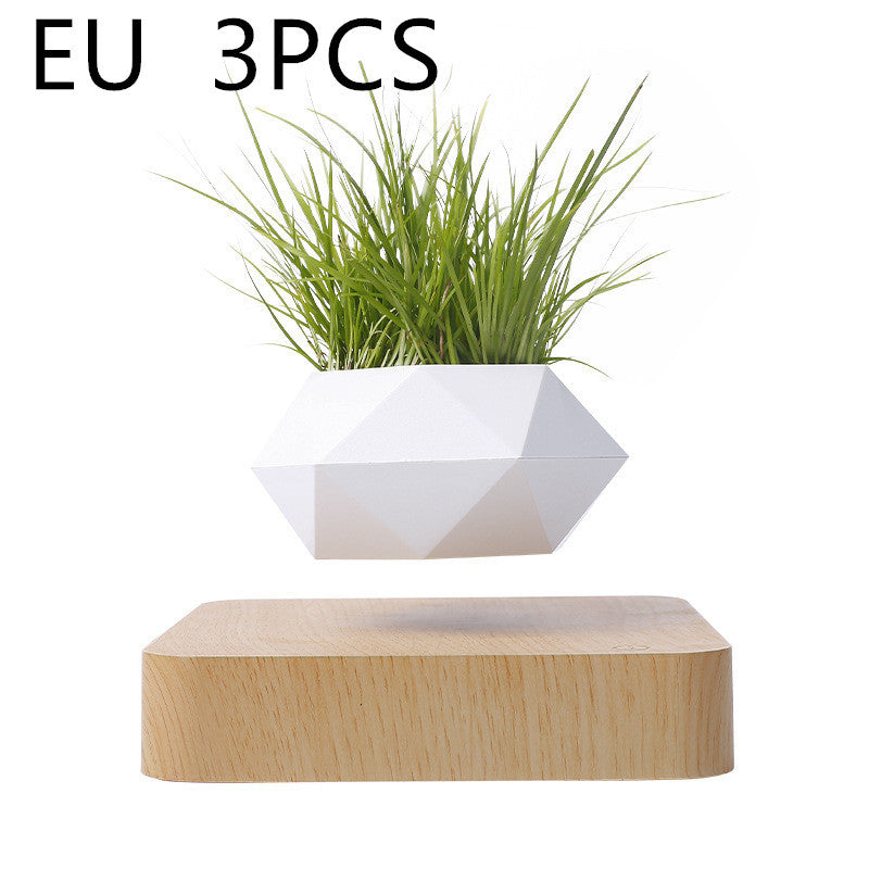 Magnetic Levitation Polygonal Wood Grain Potted Plant