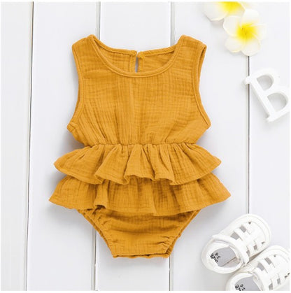 Baby children's clothing striped sleeveless girl pettiskirt Kids DealSniper.net Ginger yellow 100cm
