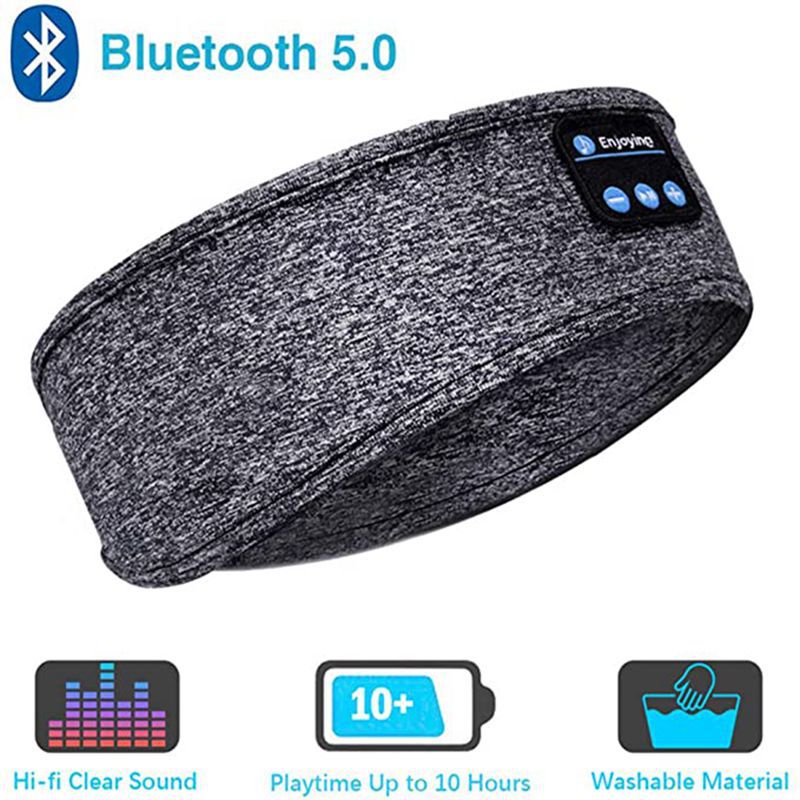 Wireless Bluetooth Sleeping Headphones Headband Thin Soft Elastic Comfortable Music Ear Phones Eye Mask For Side Sleeper Sports Sports DealSniper.net Grey