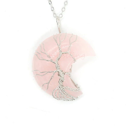 Natural Crystal Moon Pendant Jewelry dealsniper-net Pink