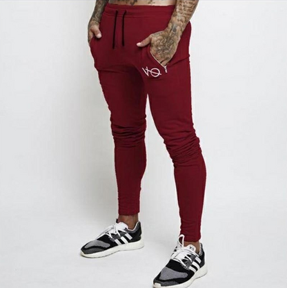 Spring and autumn men's fashion casual slim sports pants men's printed trousers Men dealsniper-net L Red