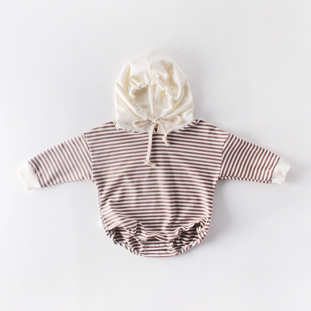 Ins Autumn Baby Striped Baby Clothes Hooded One-piece Hatching Climbing Suit Thickened Kids DealSniper.net