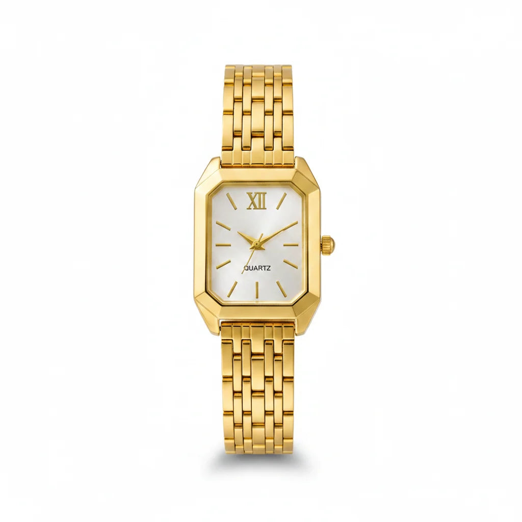Fashion Simple Square Steel Strap Women's Watch Jewelry DealSniper.net Golden White 1