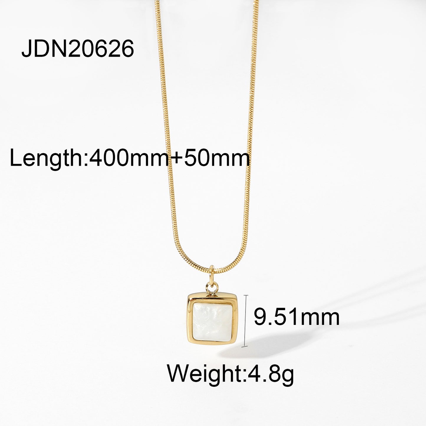 14K Gold Plated Stainless Steel Necklace Square White Jade Jewelry dealsniper-net