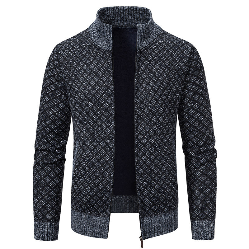 Thickened Plaid Print Jacket Cardigan Fashion Slim Fit Zipper Men Gym From House Dark Gray L