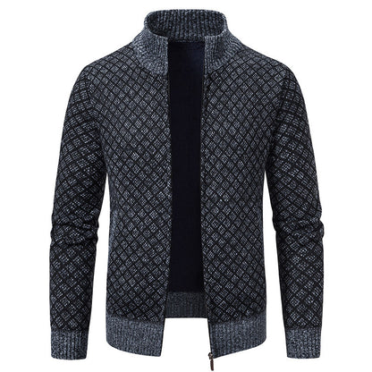Thickened Plaid Print Jacket Cardigan Fashion Slim Fit Zipper Men Gym From House Dark Gray L