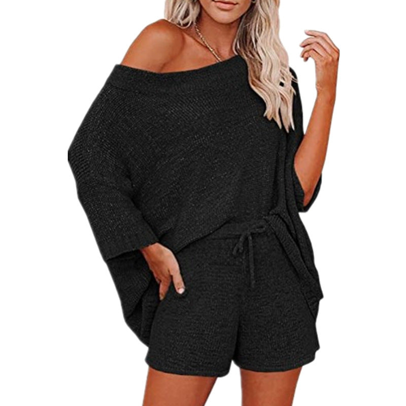 Off-the-shoulder Top Waist Shorts Casual Pajamas Suit Women DealSniper.net