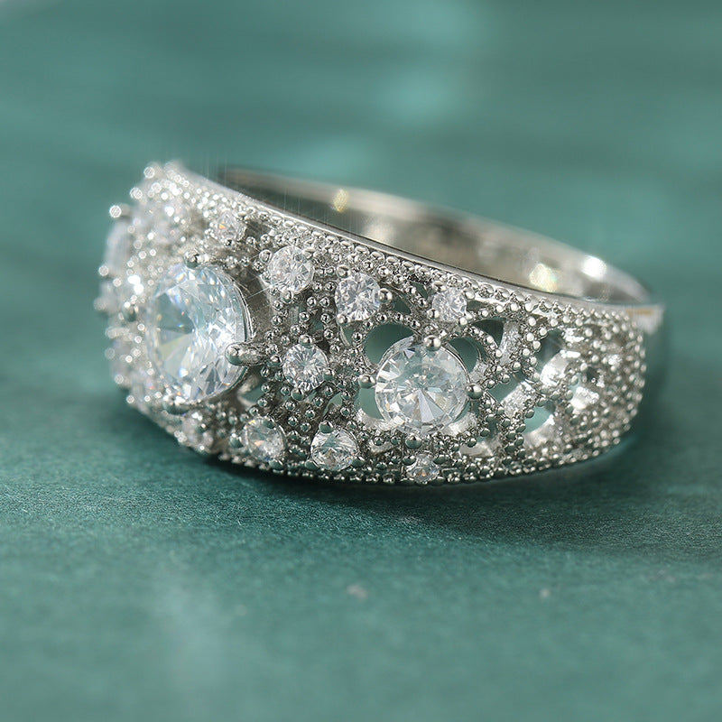 Silver Tone White Ring For Women, Trendy Wedding Fashion Ring Jewelry Gym From House