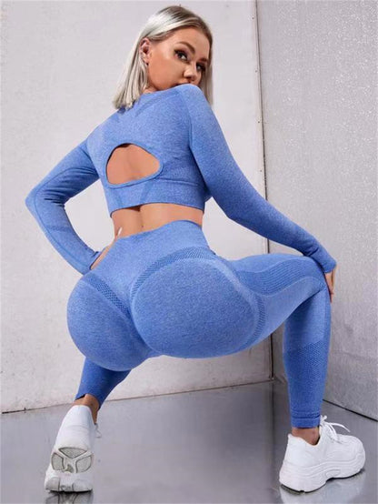 Sports Suits Long Sleeve Hollow Design Tops And Butt Lifting High Waist