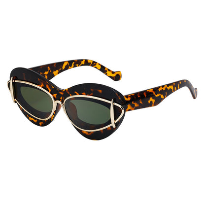 New European And American Fashion Cat-Eye Sunglasses Women Gym From House C5 tea bean flower gold green