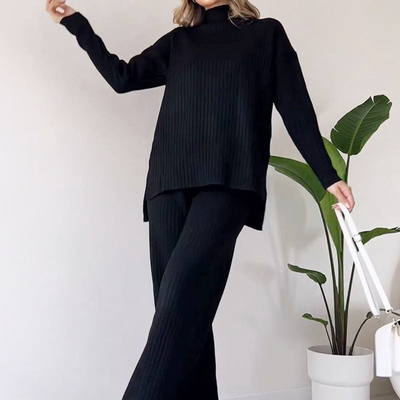 Turtleneck Knitted Suit Loose Split Design Long-sleeved