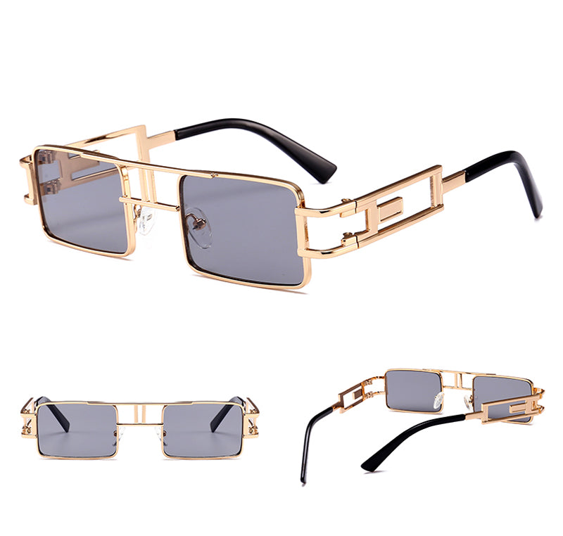 mens rectangular sunglasses steampunk men metal frame gold black red flat top square sun glasses for women 2021 Men DealSniper.net Gray