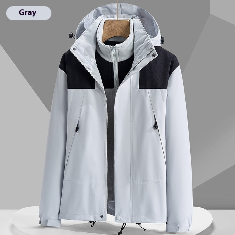 Hooded Windbreaker Unisex Fashion Color block Men DealSniper.net Three in one gray white 2XL
