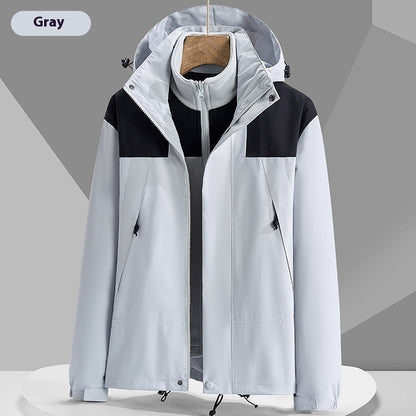 Hooded Windbreaker Unisex Fashion Color block Men DealSniper.net Three in one gray white 2XL