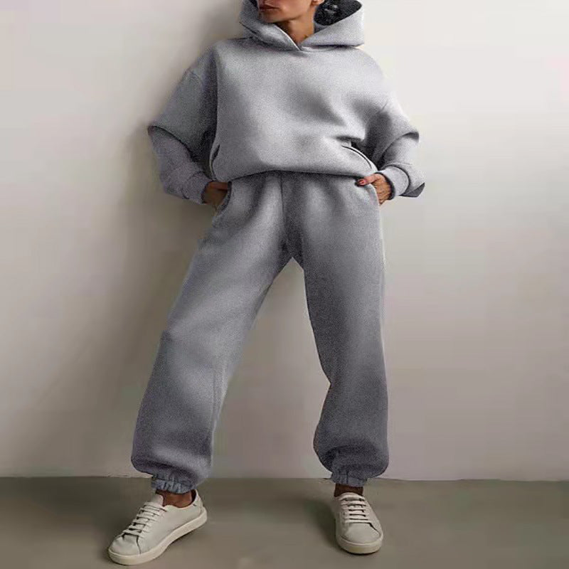 Women's Casual Hooded Sweater Two-piece Suit Clothes Hoodie Tracksuit Women DealSniper.net Light grey 2XL