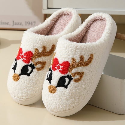 Christmas Home Slippers Cute Cartoon Santa Claus Cotton Slippers For Women And Men Couples Winter Warm Furry Shoes Women dealsniper-net Fox 36or37