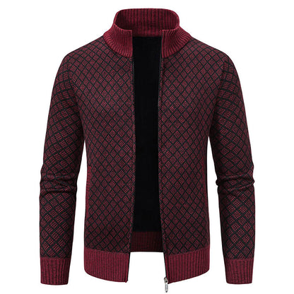 Thickened Plaid Print Jacket Cardigan Fashion Slim Fit Zipper Men Gym From House Wine Red S