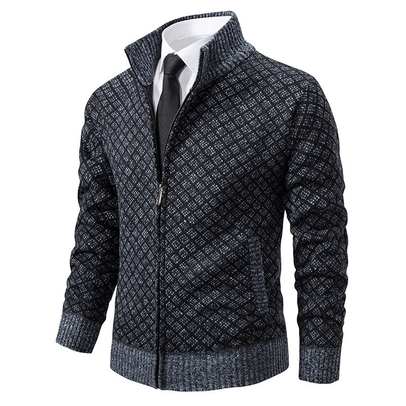 Thickened Plaid Print Jacket Cardigan Fashion Slim Fit Zipper Men Gym From House