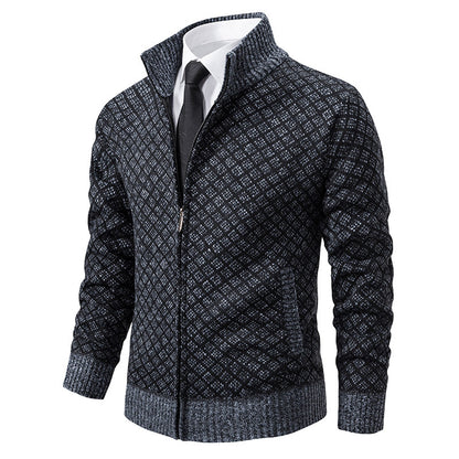 Thickened Plaid Print Jacket Cardigan Fashion Slim Fit Zipper Men Gym From House