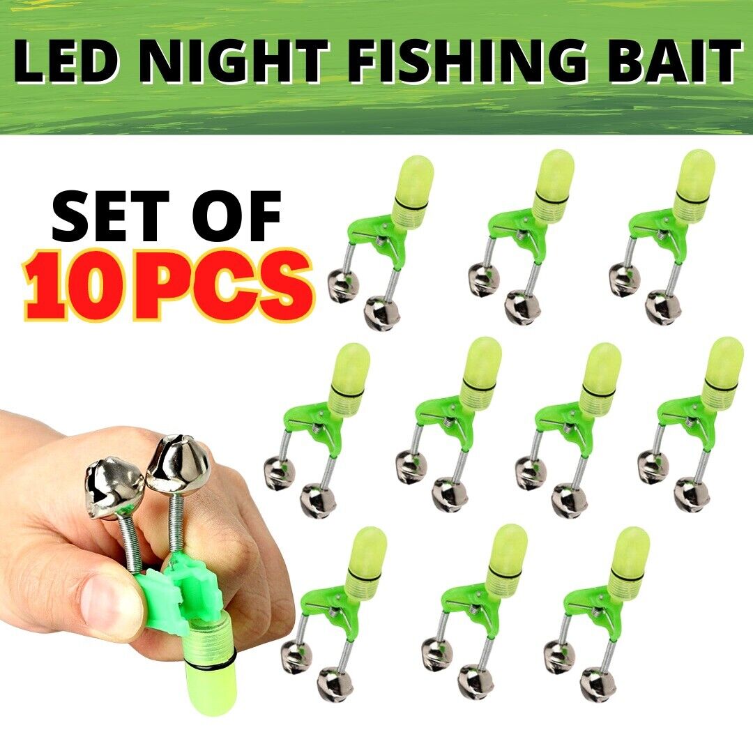 10x LED Night Fishing Bait Bite Alarm Twin 2 Bells Light Rod Tip Clip Alert Ring Outdoor DealSniper.net