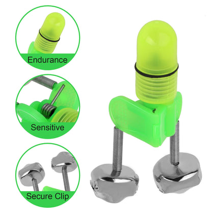 10x LED Night Fishing Bait Bite Alarm Twin 2 Bells Light Rod Tip Clip Alert Ring Outdoor DealSniper.net